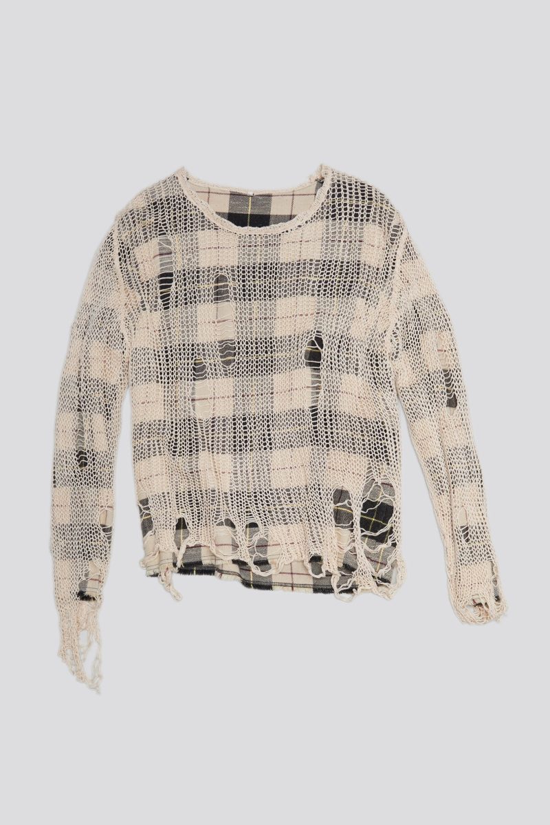 r13 relaxed overlay crewneck cream and black plaid 38642304352425