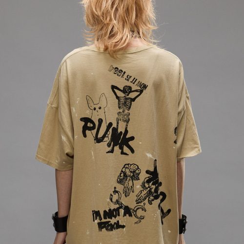 r13 relaxed stamp t splattered khaki 39669660254377