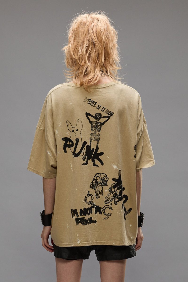 r13 relaxed stamp t splattered khaki 39669660254377