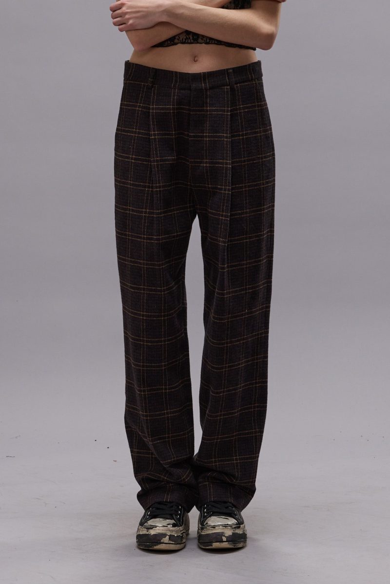 r13 relaxed trouser dark brown plaid 40224393363625