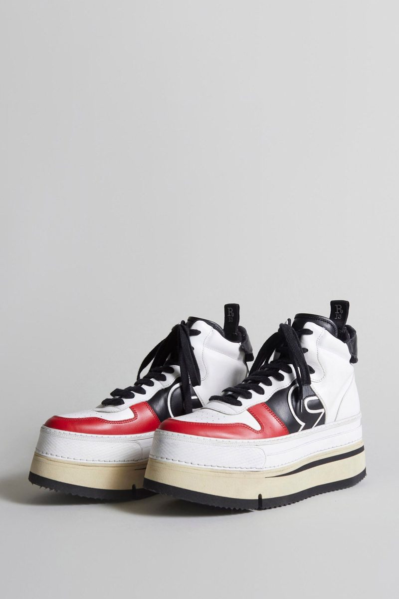 r13 riot leather high top skate white and red 37614351679657