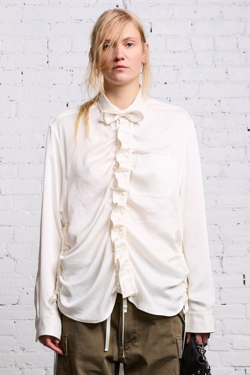 r13 shirred boyfriend shirt white 38213576163497