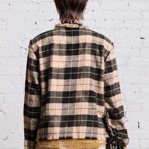 r13 shredded crewneck shirt bleached beige plaid 38642308939945