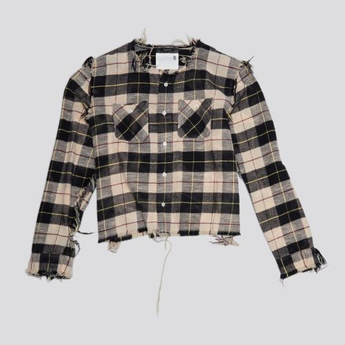 r13 shredded crewneck shirt bleached beige plaid 38642309005481