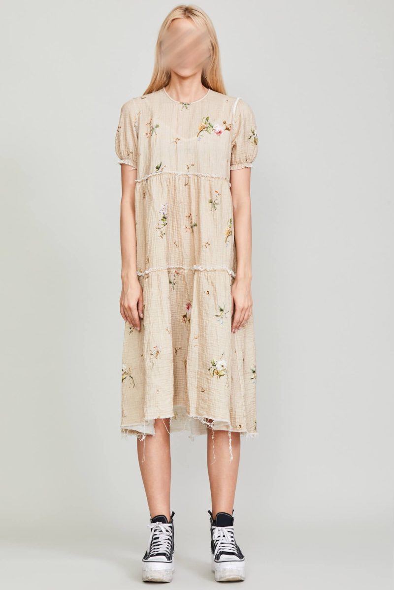 r13 shredded relaxed midi floral on khaki 37134553317545