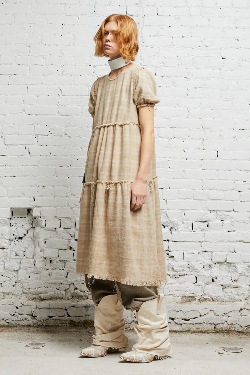 r13 shredded relaxed midi overdyed khaki plaid 38019651436713