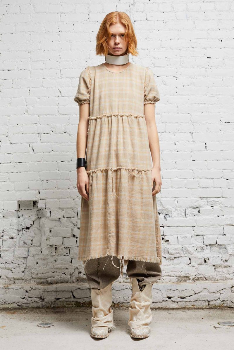 r13 shredded relaxed midi overdyed khaki plaid 38019651502249