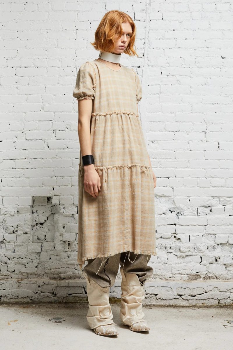 r13 shredded relaxed midi overdyed khaki plaid 38019651535017