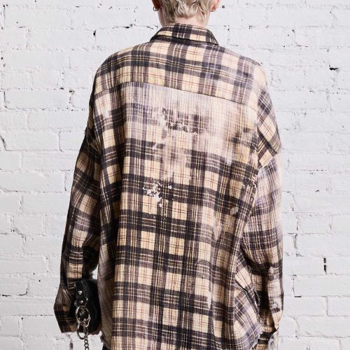 r13 shredded seam drop neck bleach printed plaid 38642307891369