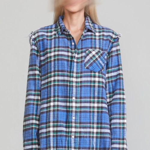 r13 shredded seam shirt blue green plaid 36191060754601