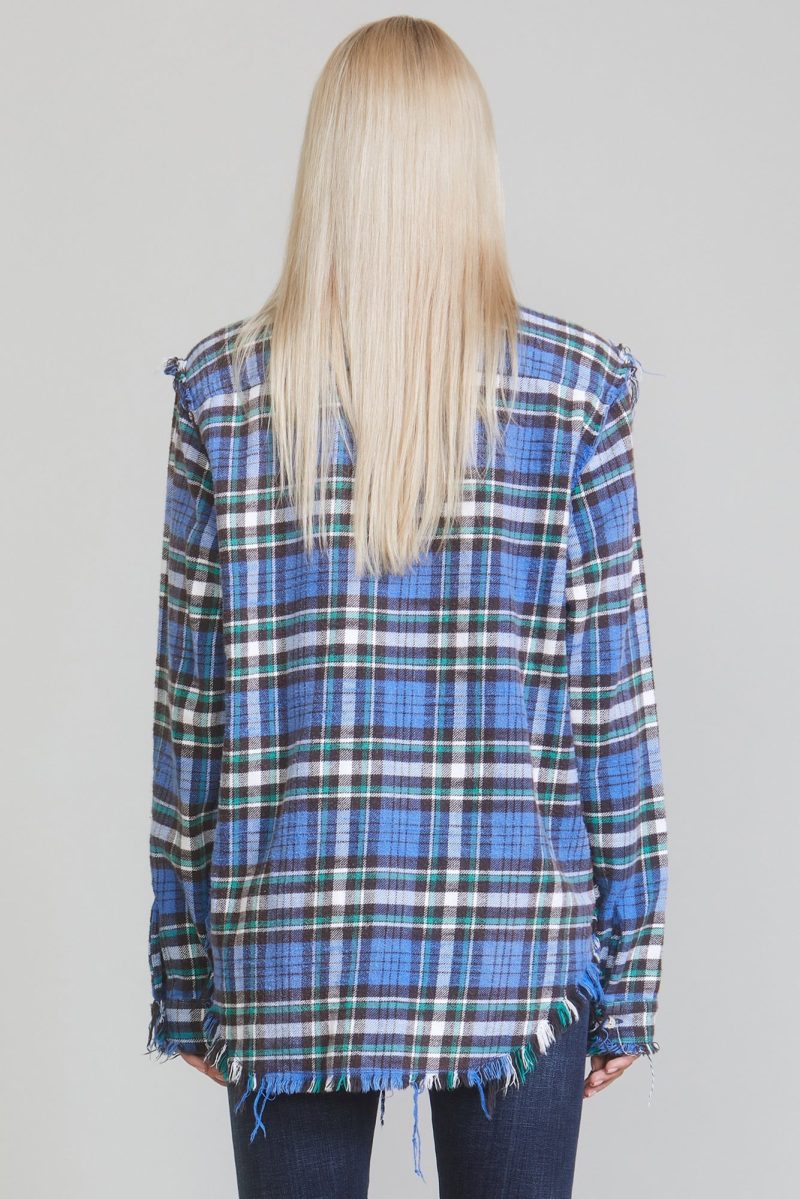 r13 shredded seam shirt blue green plaid 36319884345513