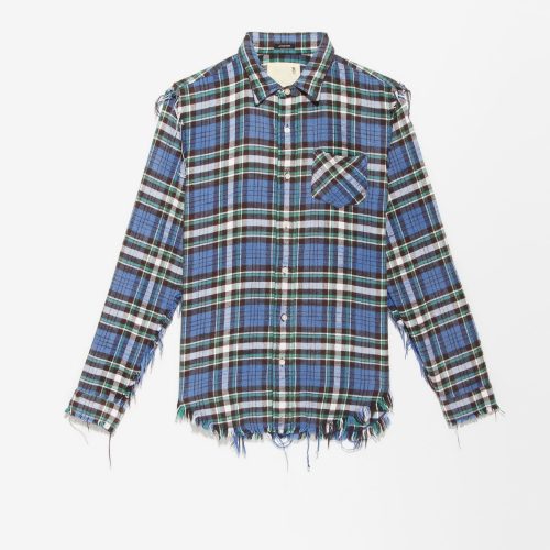 r13 shredded seam shirt blue green plaid 36320298500265