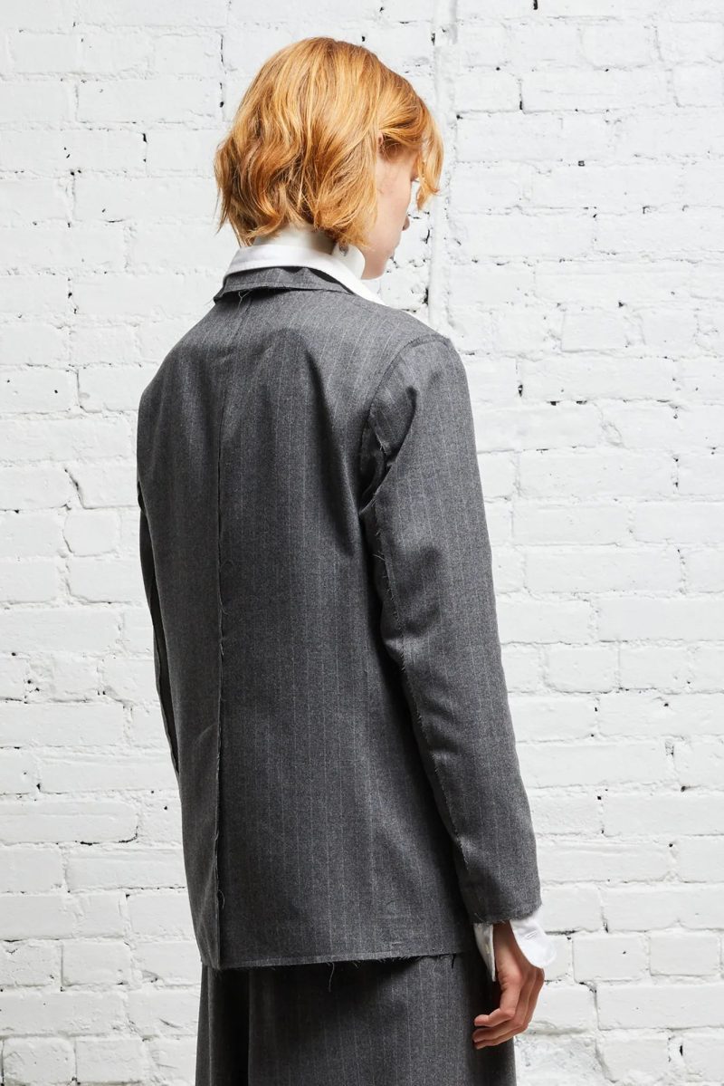 r13 shrunken raw cut blazer grey pinstripe 38019652157609