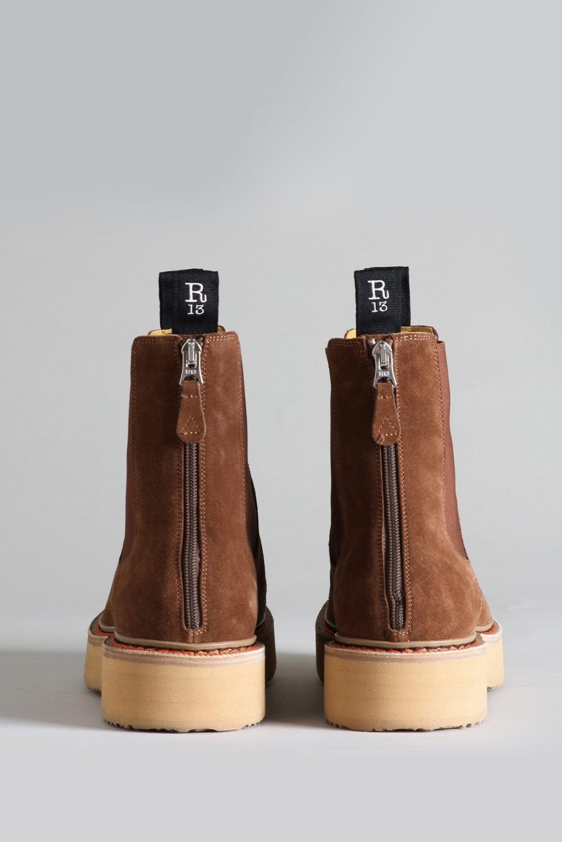 r13 single stack chelsea boot brown suede 32683687641257