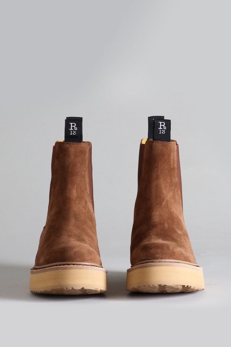 r13 single stack chelsea boot brown suede 32683687739561