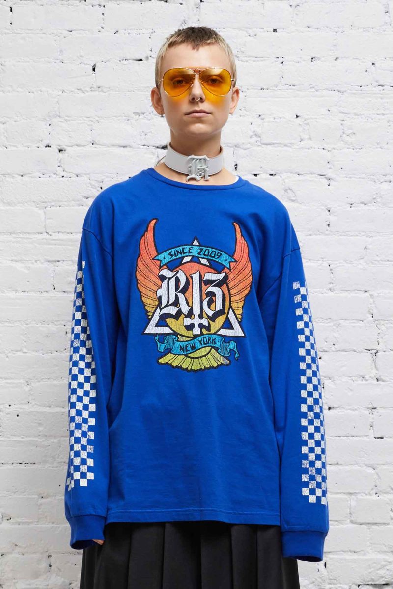 r13 skate long sleeve t blue 37614355611817