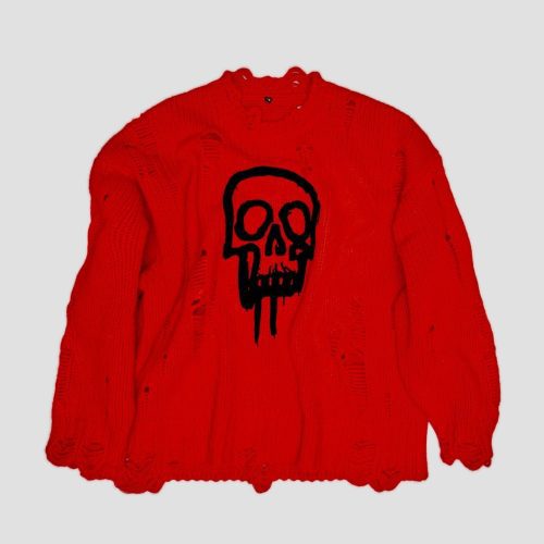 r13 skull drip sweater bright red 38602637443241