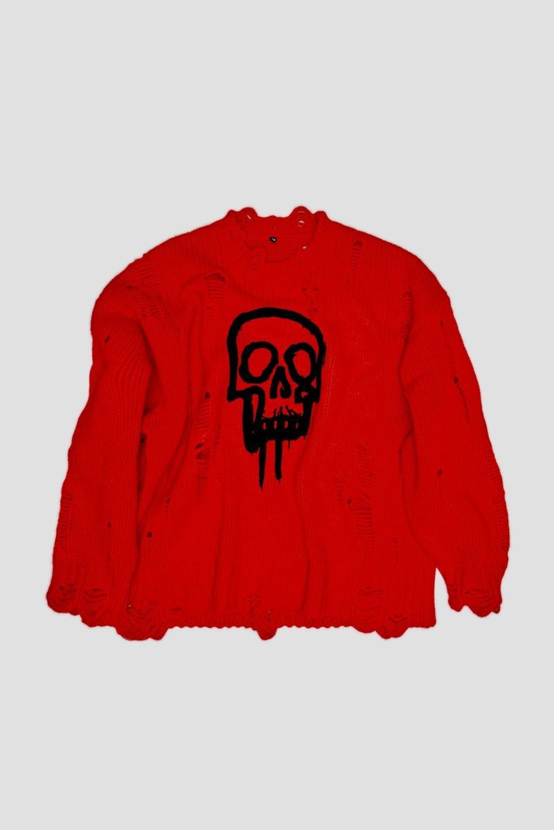 r13 skull drip sweater bright red 38602637443241