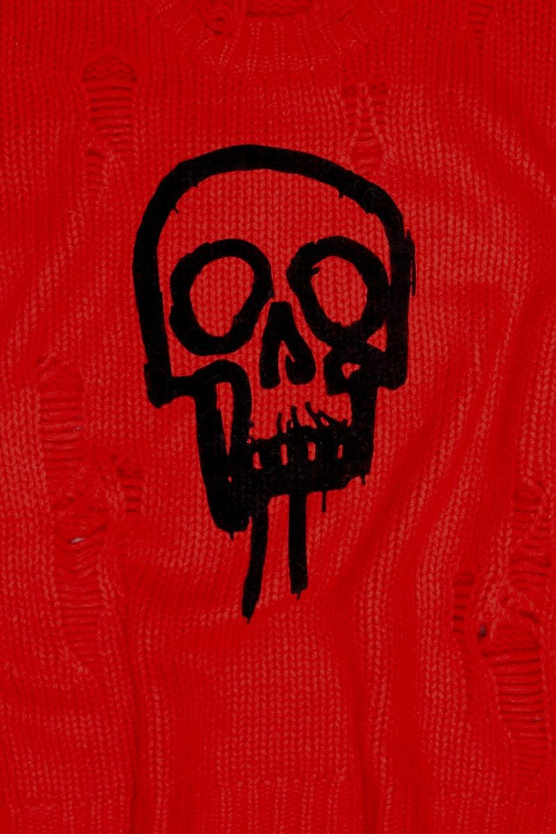 r13 skull drip sweater bright red 38602637476009