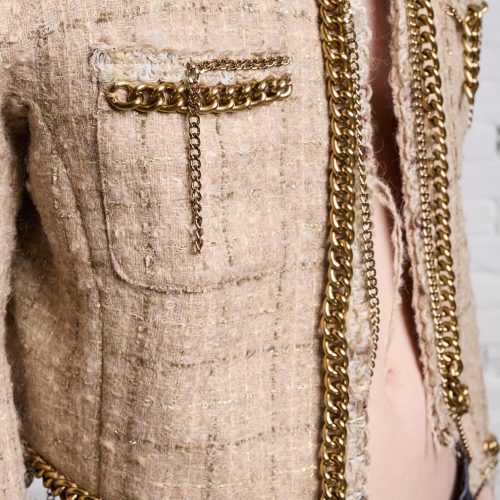 r13 square shoulder tweed jacket beige 38642314051753