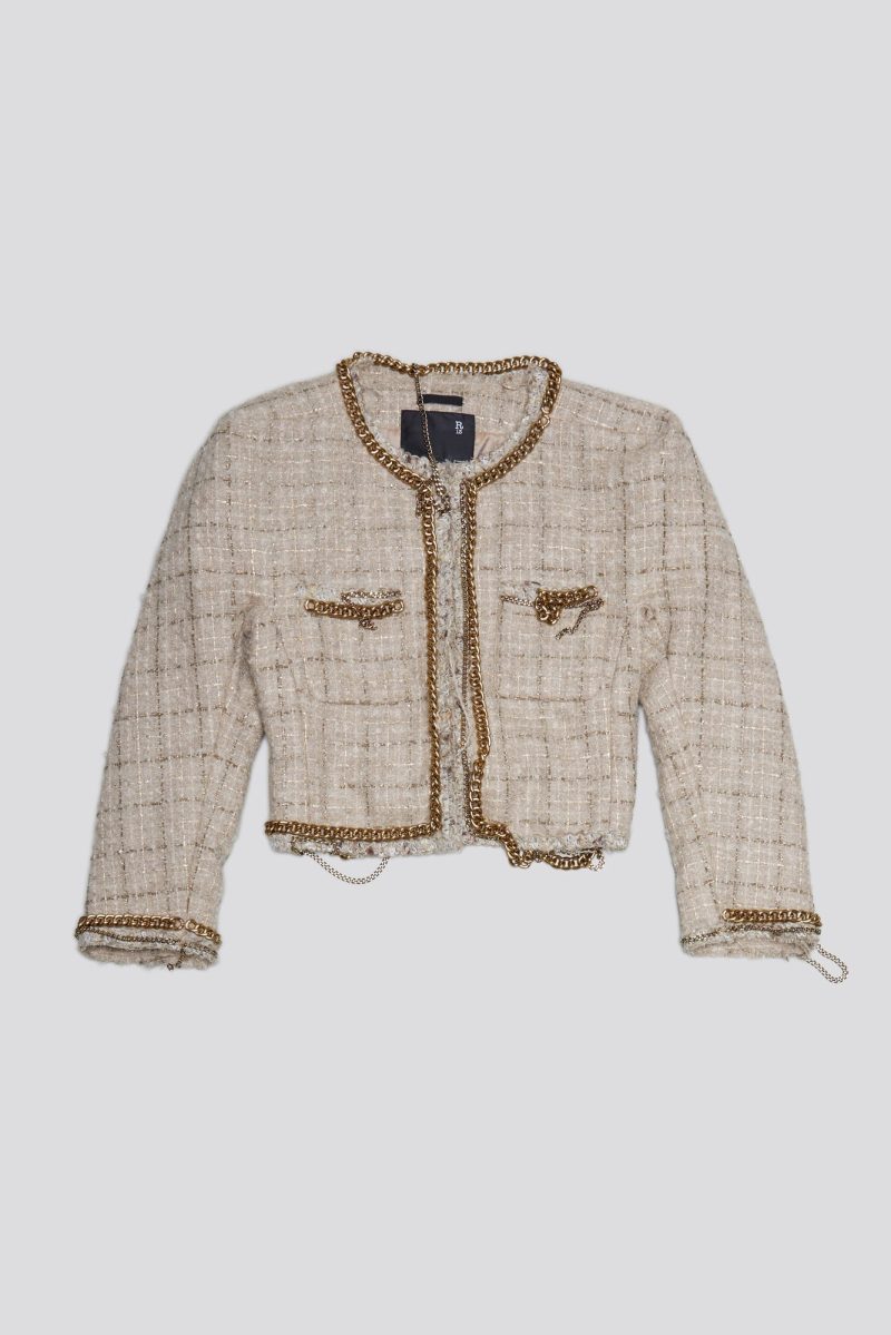 r13 square shoulder tweed jacket beige 38642314117289