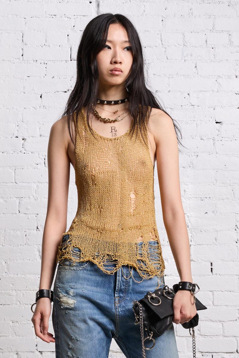 r13 threadbare tank top gold 38642314969257