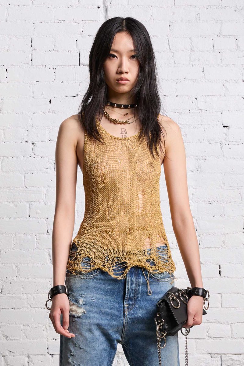 r13 threadbare tank top gold 38642315034793