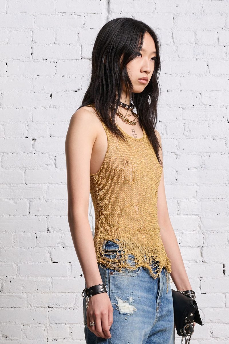 r13 threadbare tank top gold 38642315067561