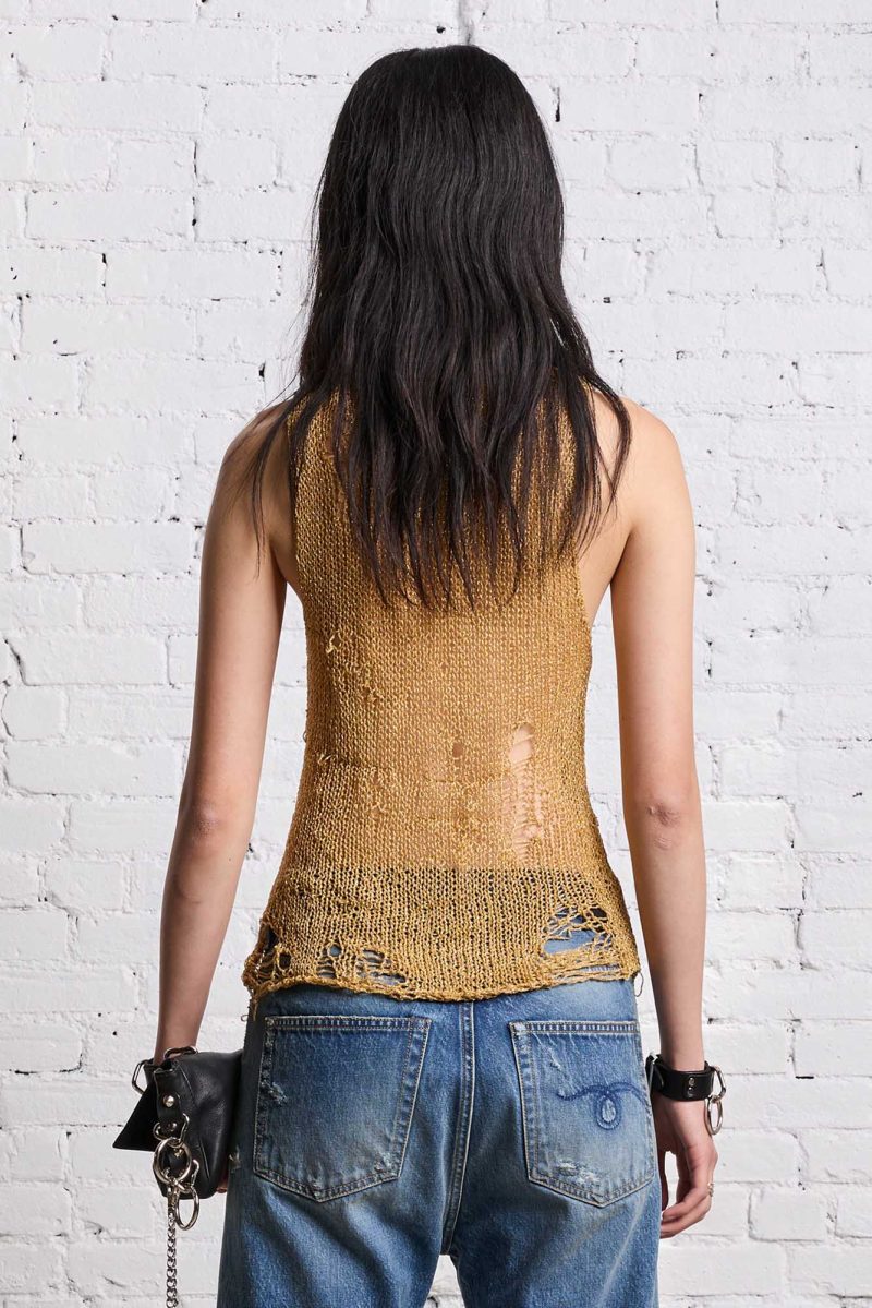 r13 threadbare tank top gold 38642315133097