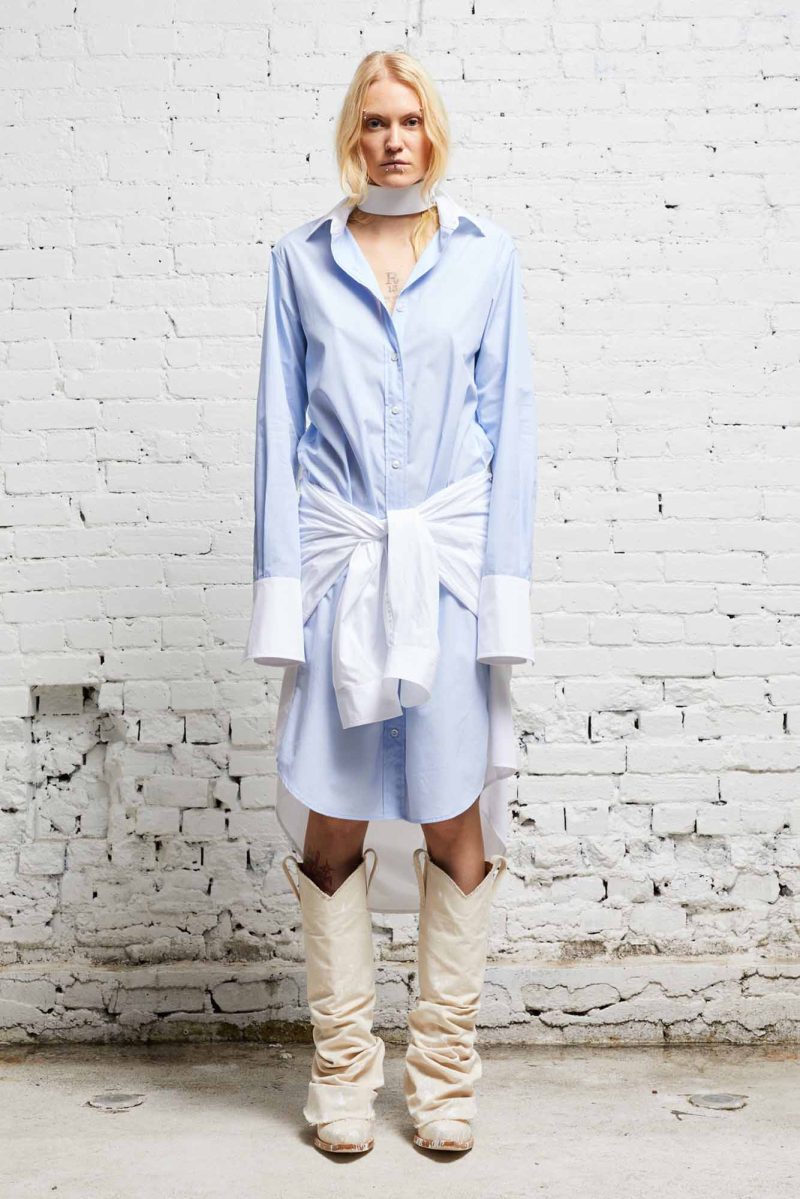 r13 tie shirtdress blue and white 38019654975657