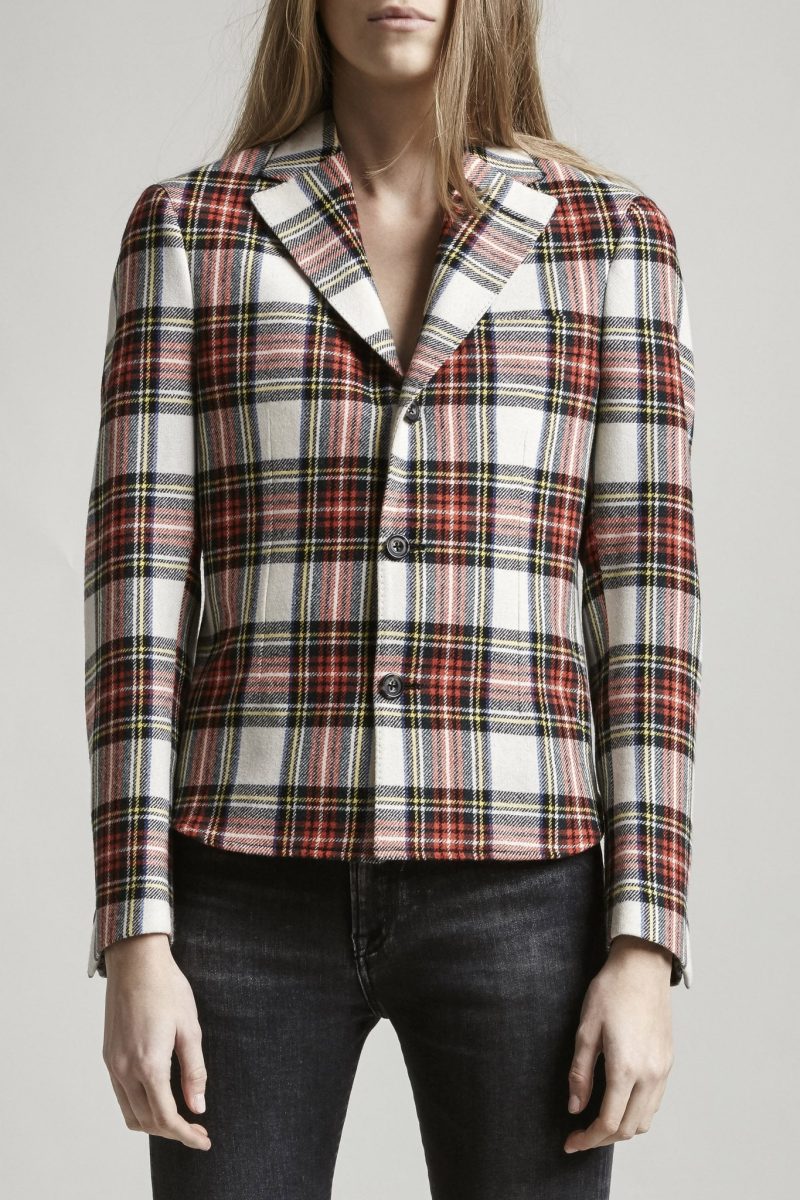 r13 tucked boyfriend blazer ecru tartan 38531281485993