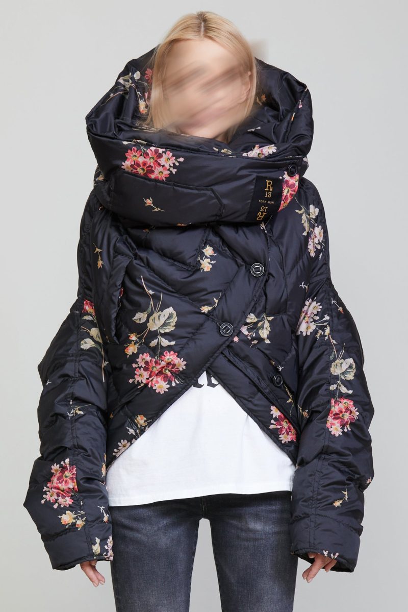 r13 upside down coat floral on black 36548016636073