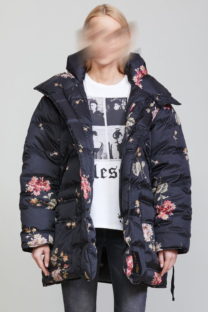 r13 upside down coat floral on black 36548016668841