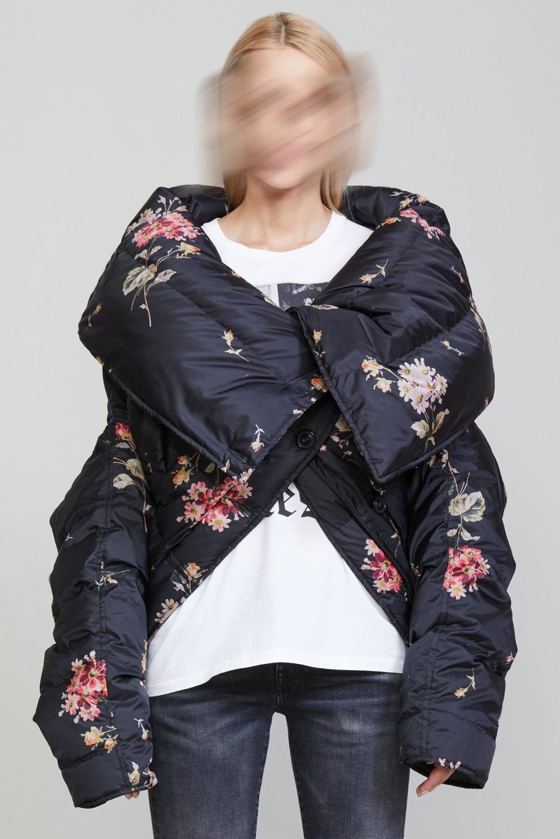 r13 upside down coat floral on black 36548016701609