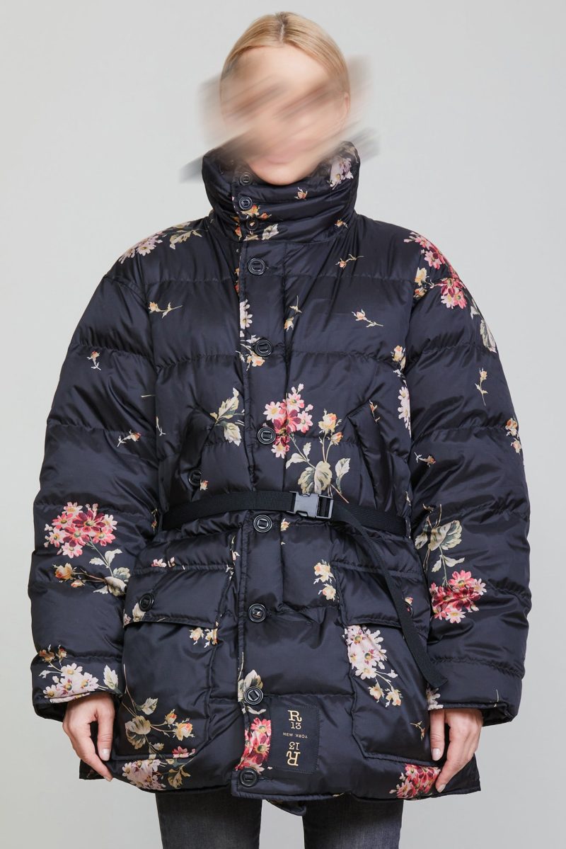 r13 upside down coat floral on black 36548016767145