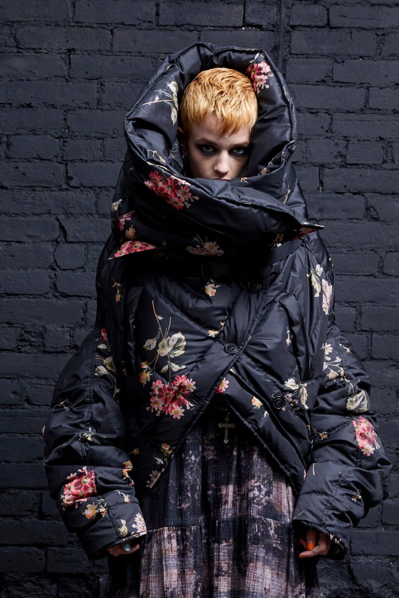 r13 upside down coat floral on black 36571721924777