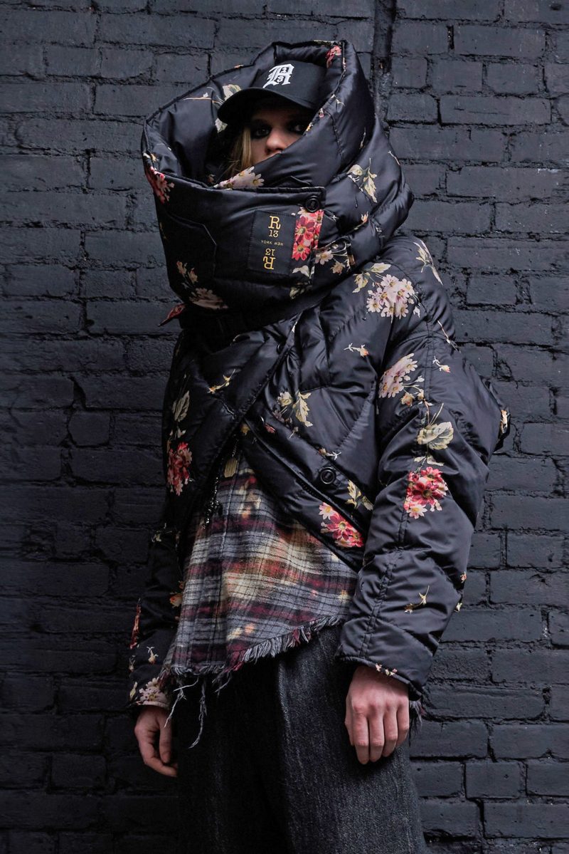 r13 upside down coat floral on black 36691104333993