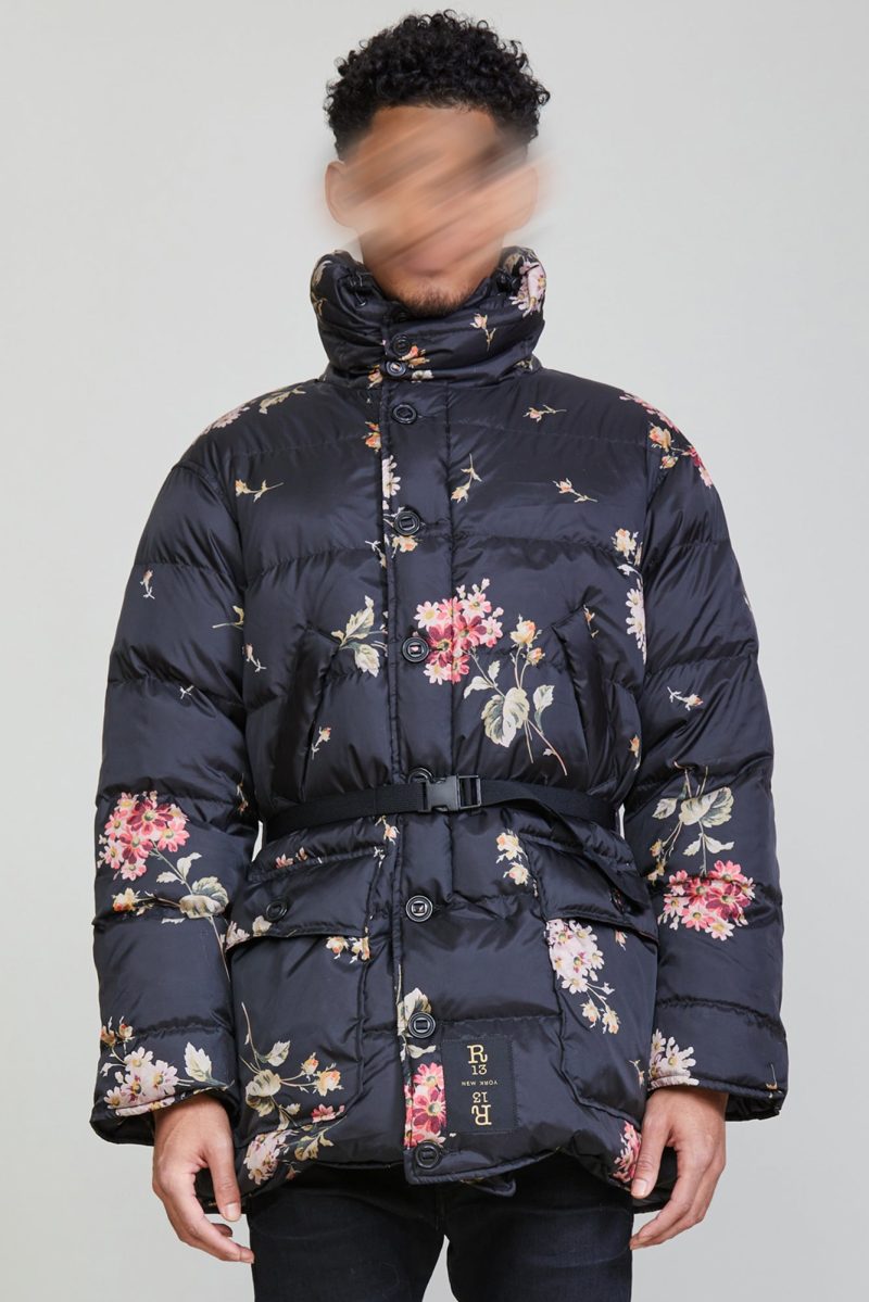 r13 upside down coat floral on black 36701827203241