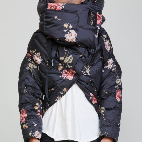 r13 upside down coat floral on black 36701827236009