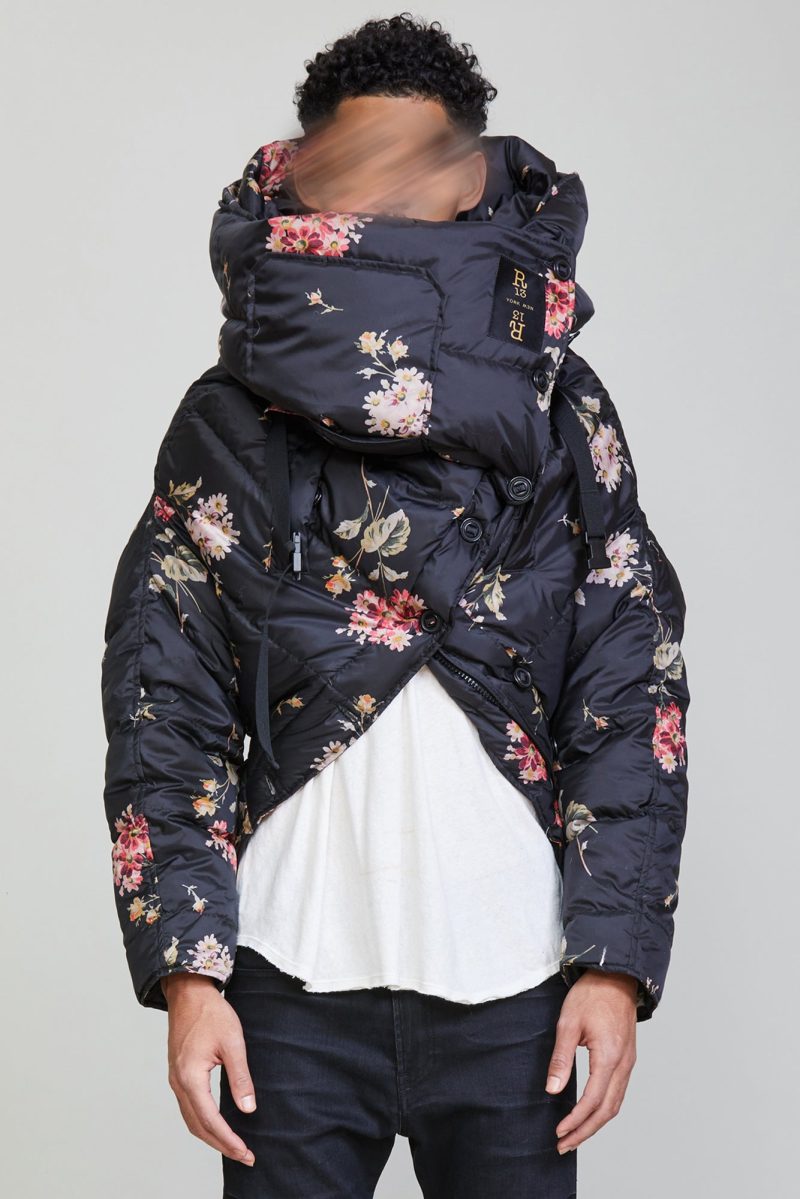 r13 upside down coat floral on black 36701827236009