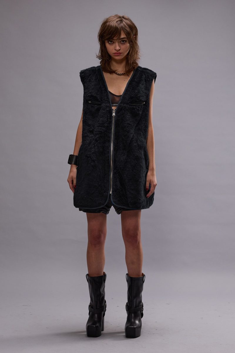 r13 zippered fur vest black 41031727612073